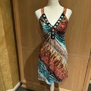 Multicolor Sleeveless Dress with V-Neck